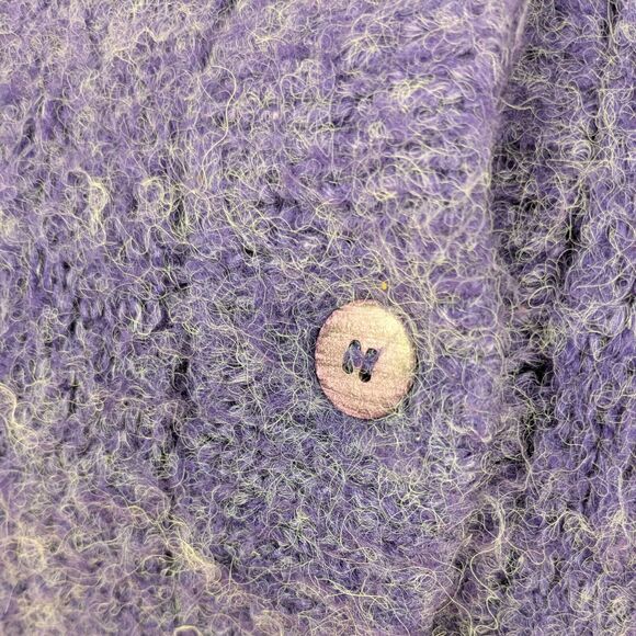 Peruvian Trading Company Cardigan Sweater M L Purple Fuzzy Collared Work Winter - Picture 6 of 10